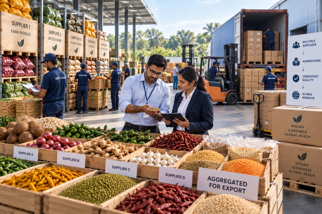 Export product aggregation and bulk consolidation facility